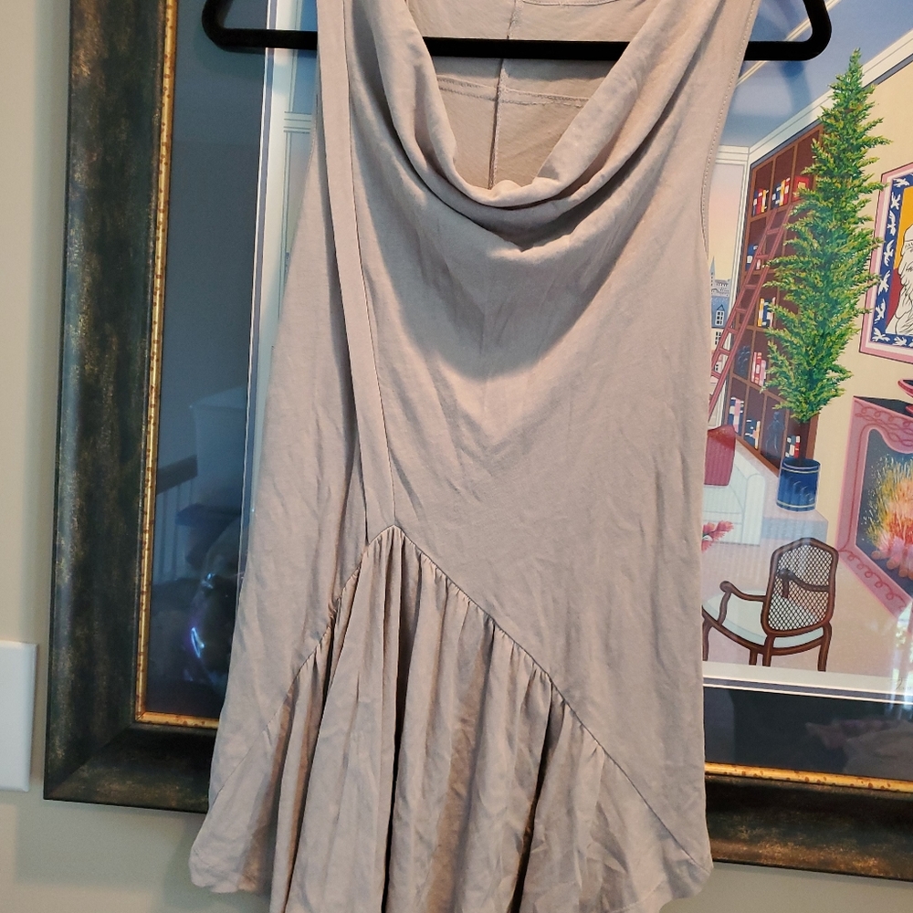 Gray swoop neck asymmetrical long tunic shirt